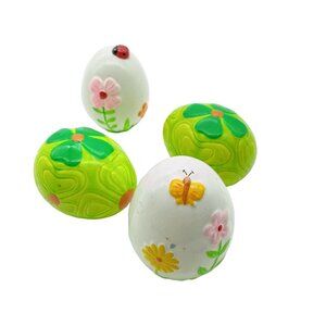 Vintage Studio Ceramic Eggs, Hand Painted Japan, Colorful Mod Spring Flowers